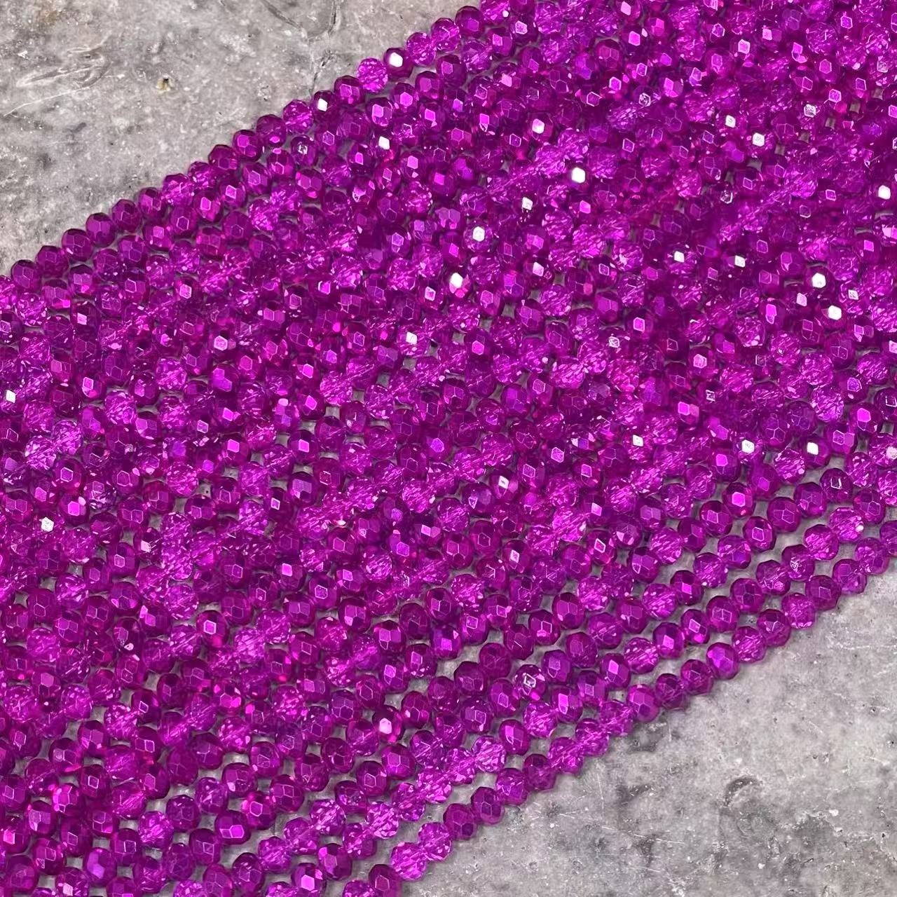 Crystal Faceted Rondelle Fuchsia & Metallic, 2mm 4mm 6mm 8mm