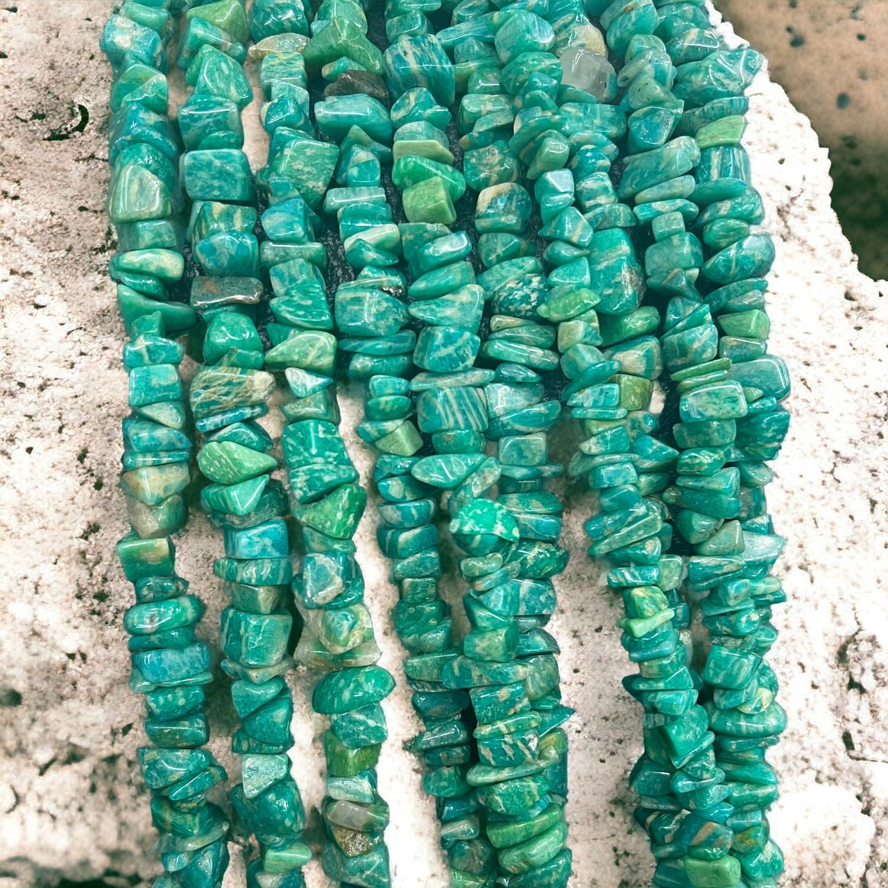 Russian Amazonite 10-14mm Polished Chips 36'' Grade A