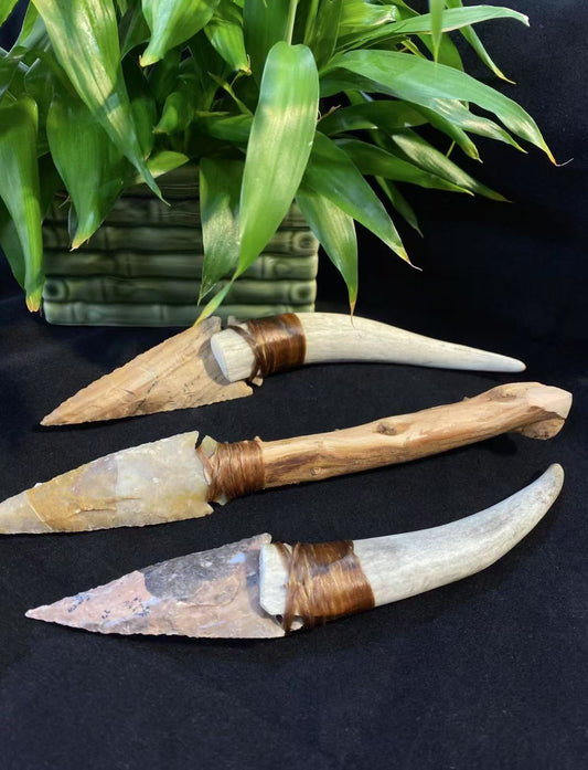 Arrowhead Deer Antler Knives, Stone Arrowhead Knife, Deer Antler Handle (1pc)