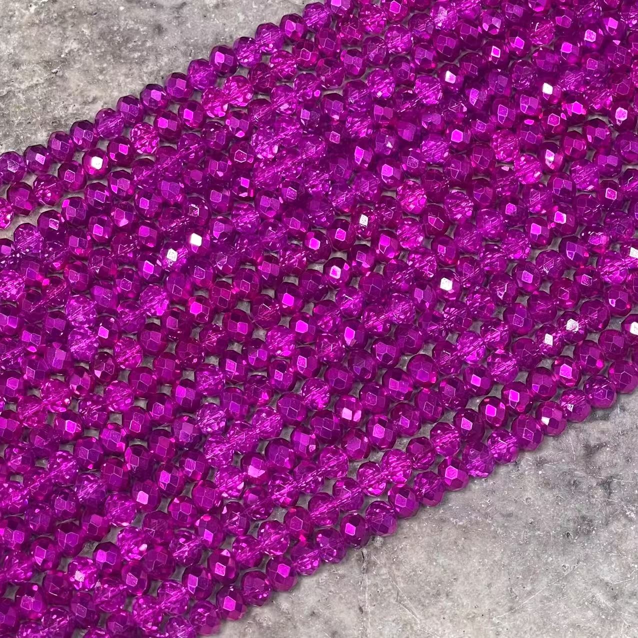 Crystal Faceted Rondelle Fuchsia & Metallic, 2mm 4mm 6mm 8mm