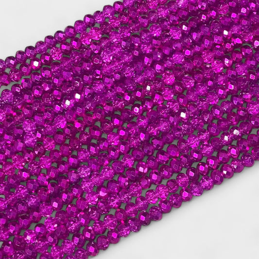 Crystal Faceted Rondelle Fuchsia & Metallic, 2mm 4mm 6mm 8mm