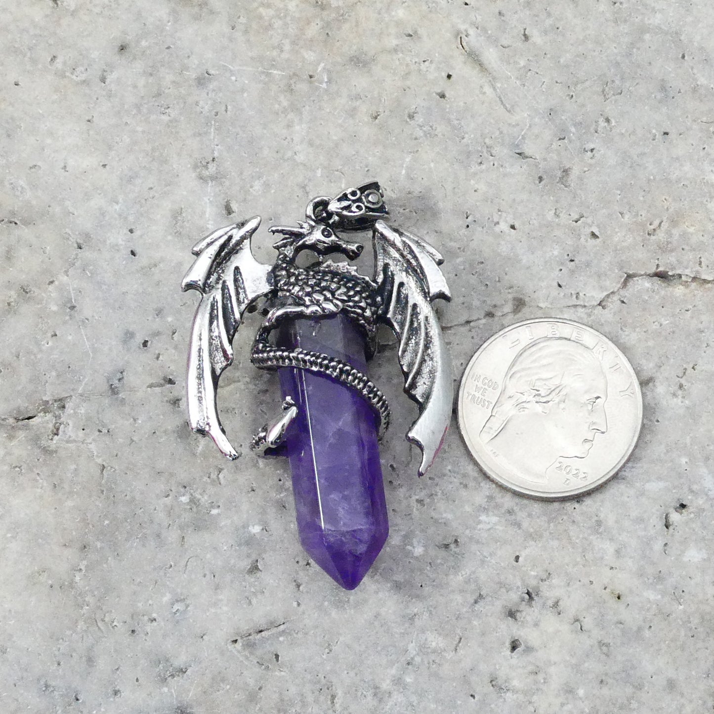 Amethyst Flying Dragon Point Pendant 34x50mm