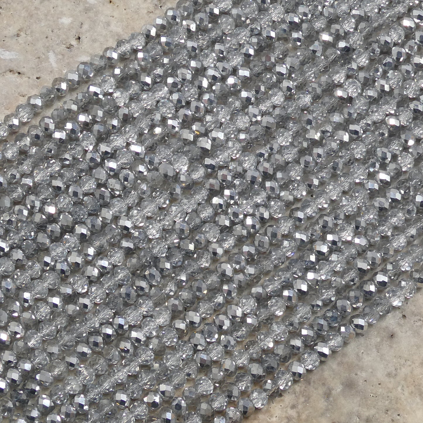 Crystal Rondelle Black Diamond & Metallic Silver, 2mm 4mm 6mm 8mm