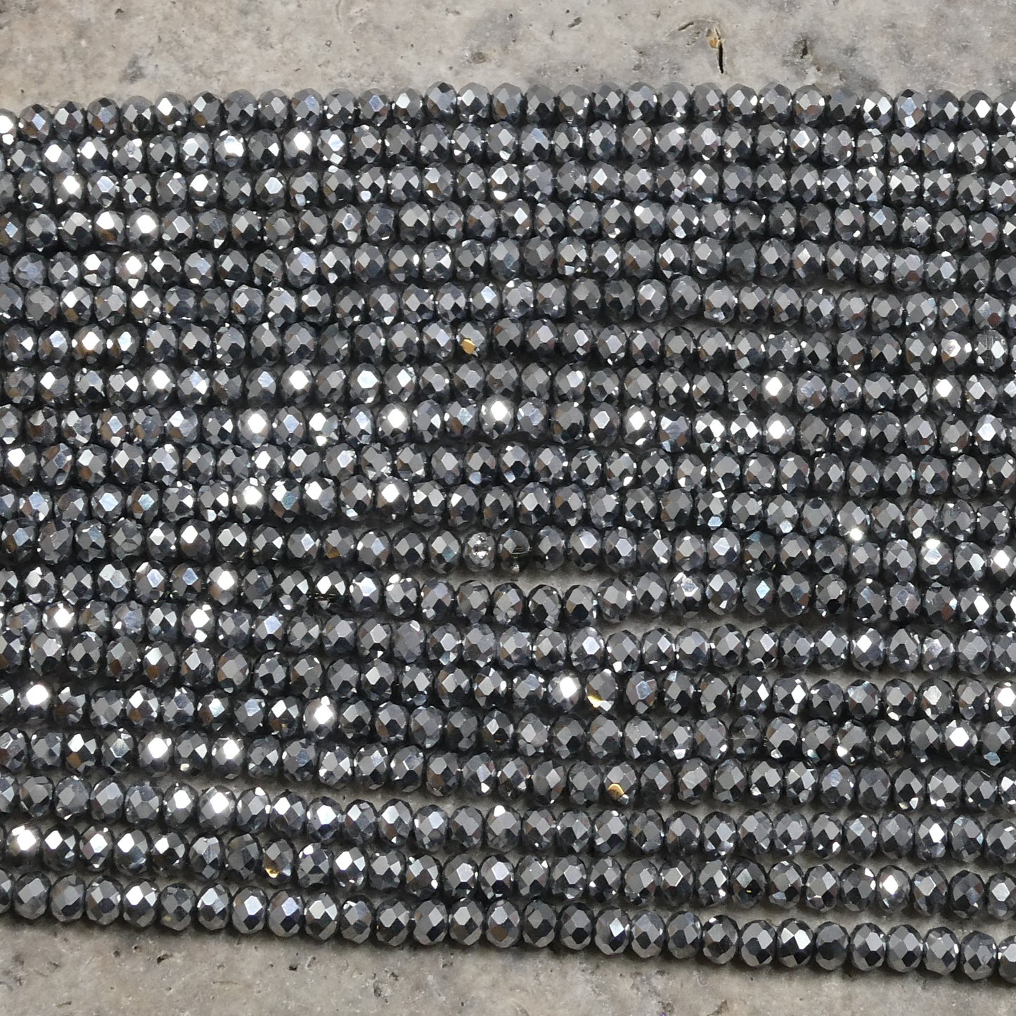 Crystal Faceted Rondelle Metallic Silver, 2mm 4mm 6mm 8mm