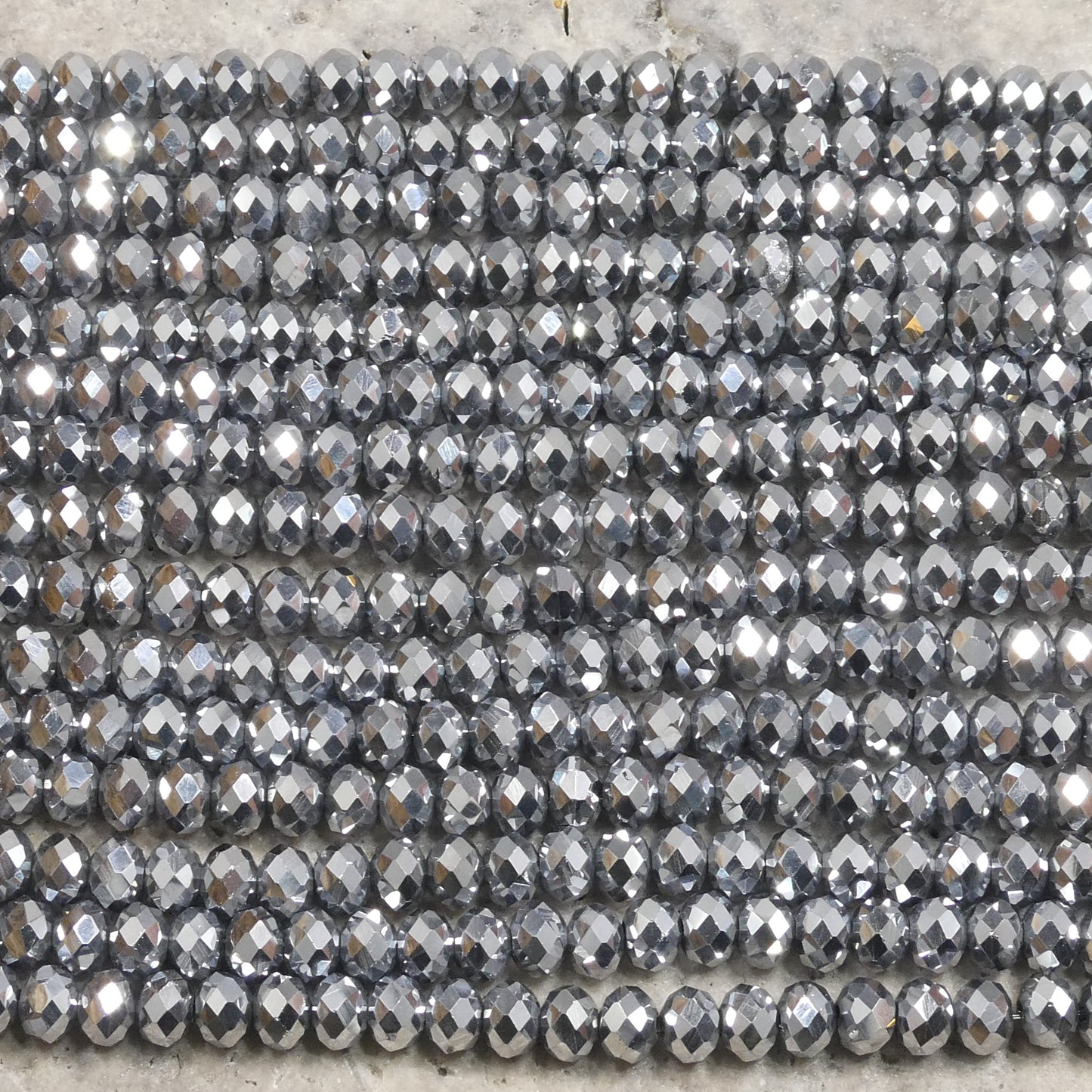 Crystal Faceted Rondelle Metallic Silver, 2mm 4mm 6mm 8mm