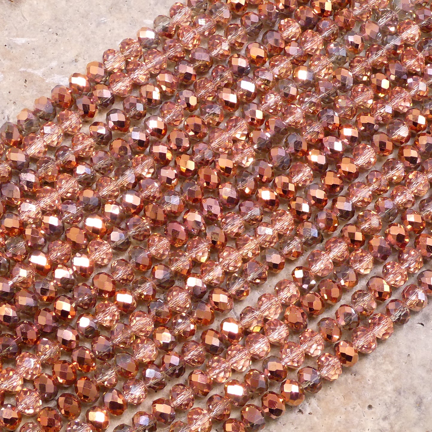 Crystal Faceted Rondelle Rose Gold AB, 2mm 4mm 6mm 8mm