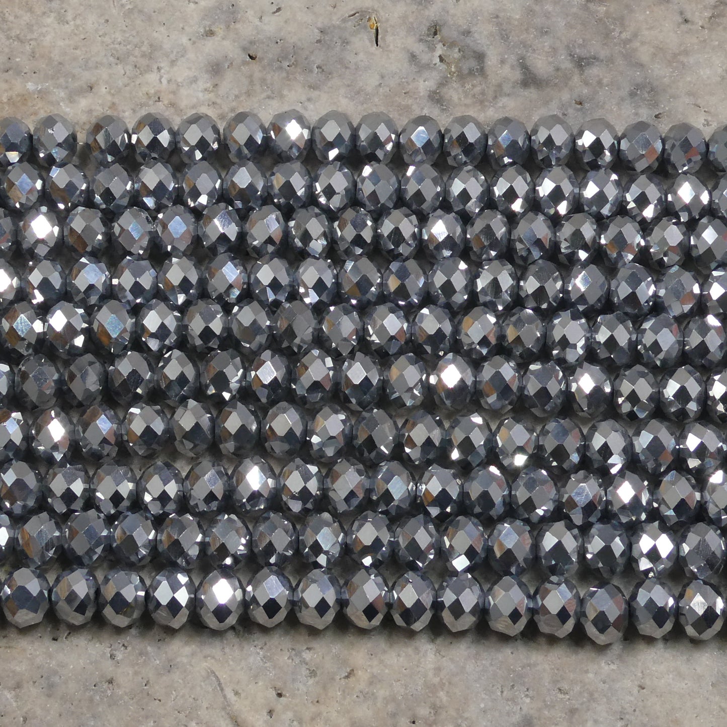 Crystal Faceted Rondelle Metallic Silver, 2mm 4mm 6mm 8mm
