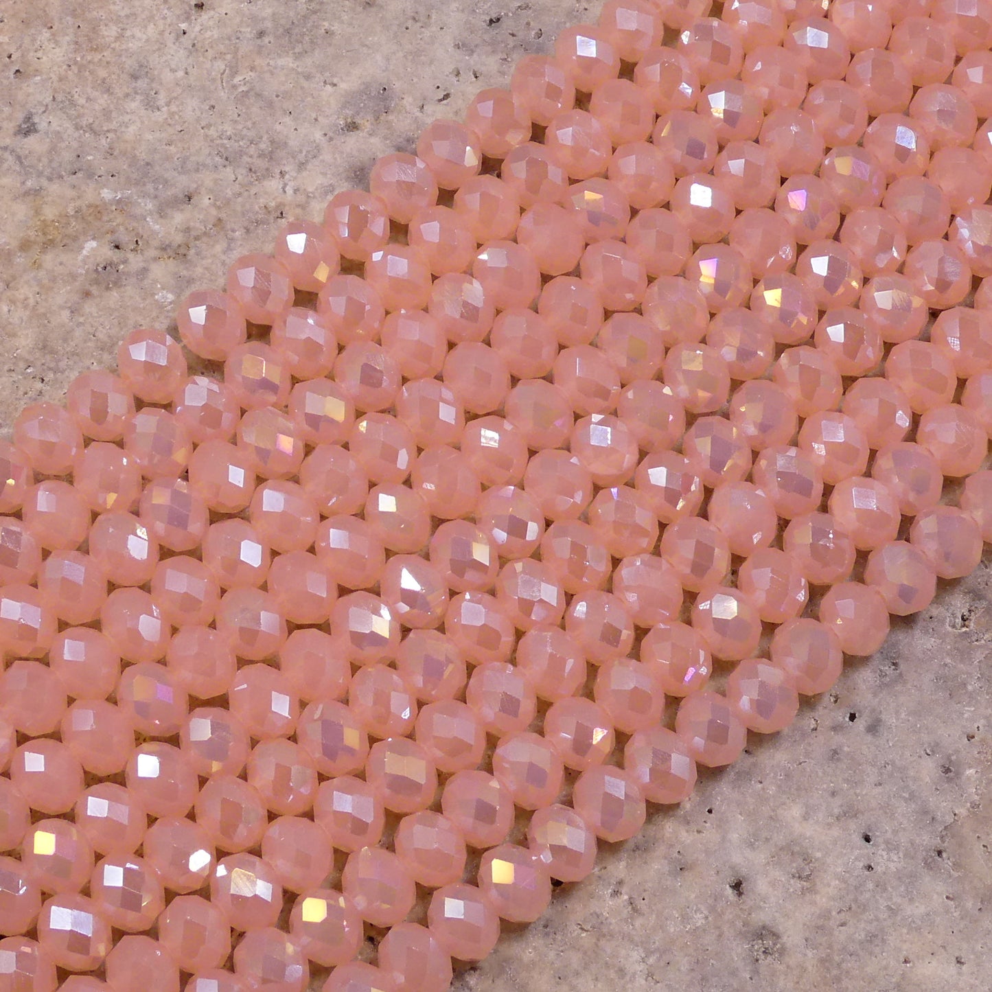 Crystal Faceted Rondelle Rose Peach AB, 2mm 4mm 6mm 8mm