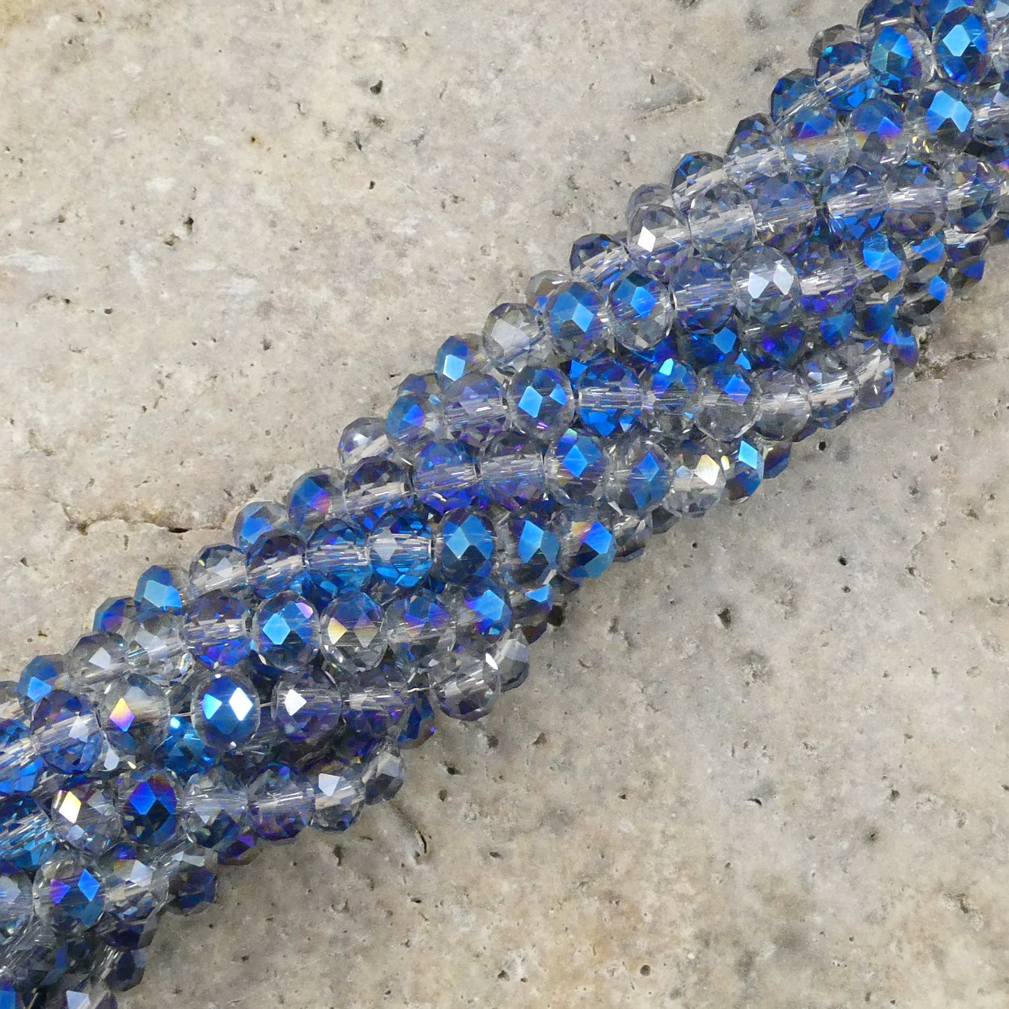 Crystal Faceted Rondelle Metallic Clear & Blue, 2mm 4mm 6mm 8mm