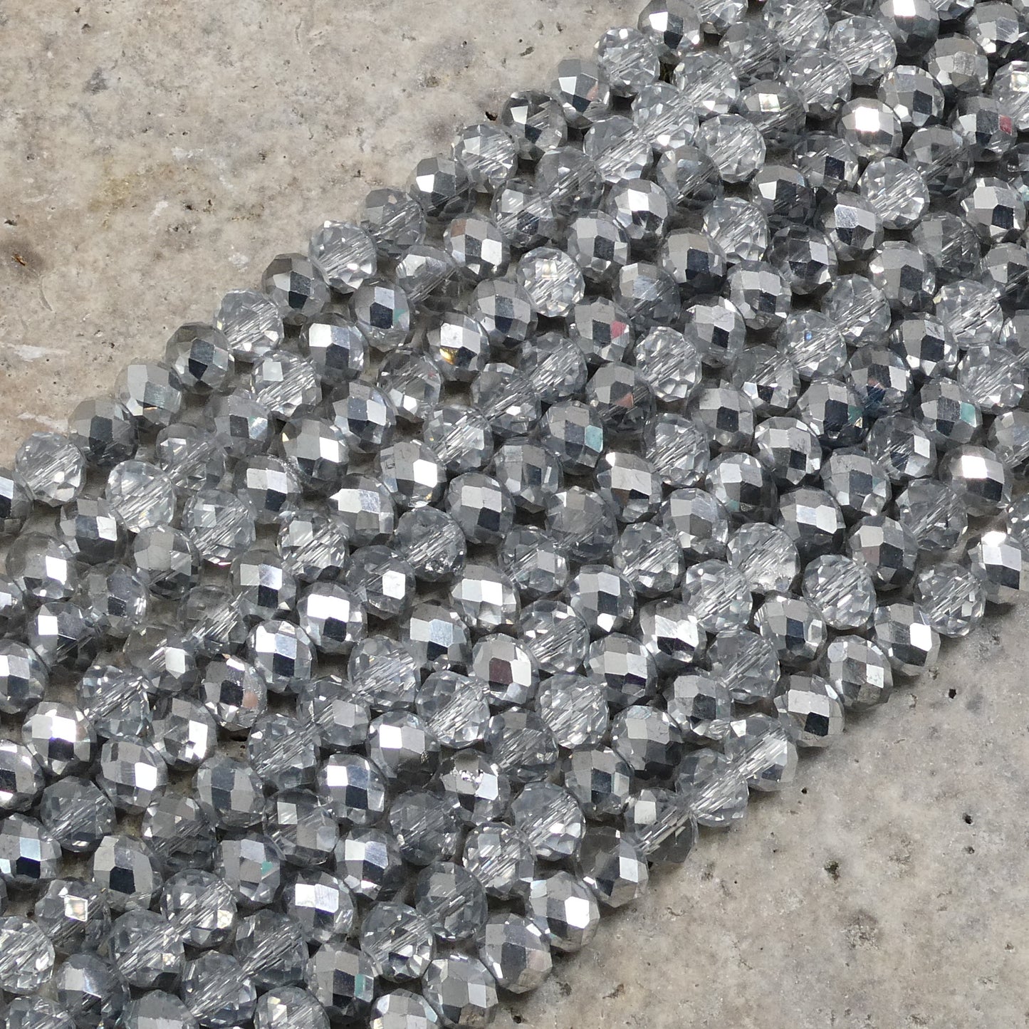 Crystal Faceted Rondelle Black Diamond & Metallic Silver, 2mm 4mm 6mm 8mm