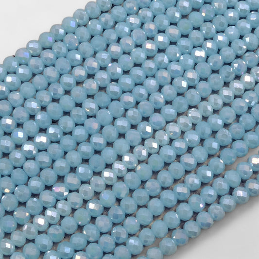 Crystal Faceted Rondelle Blue Sky Light Opaque, 2mm 4mm 6mm 8mm