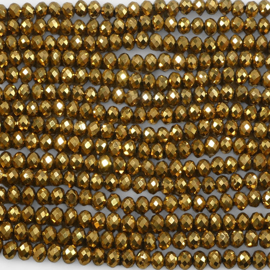 Crystal Faceted Rondelle Metallic Gold, 2mm 4mm 6mm 8mm