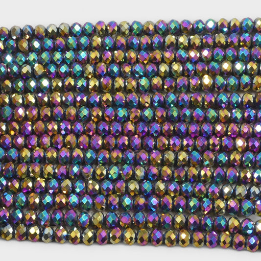 Crystal Faceted Rondelle Metallic Rainbow, 2mm 4mm 6mm 8mm