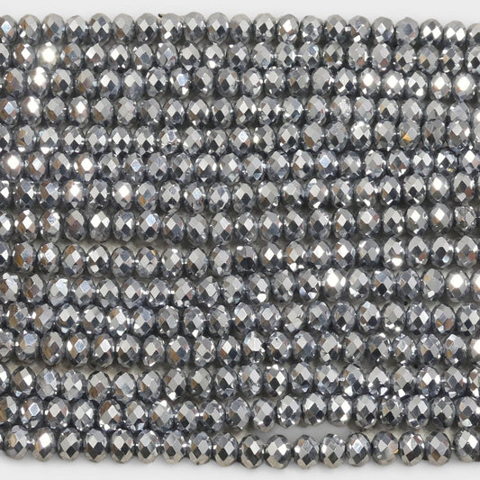 Crystal Faceted Rondelle Metallic Silver, 2mm 4mm 6mm 8mm
