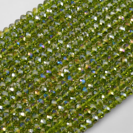 Crystal Faceted  Rondelle Olivine Green AB, 2mm 4mm 6mm 8mm