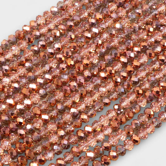 Crystal Faceted Rondelle Rose Gold AB, 2mm 4mm 6mm 8mm