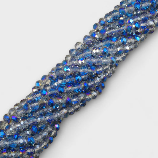 Crystal Faceted Rondelle Metallic Clear & Blue, 2mm 4mm 6mm 8mm
