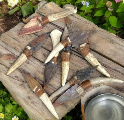 Arrowhead Deer Antler Knives, Stone Arrowhead Knife, Deer Antler Handle (1pc)