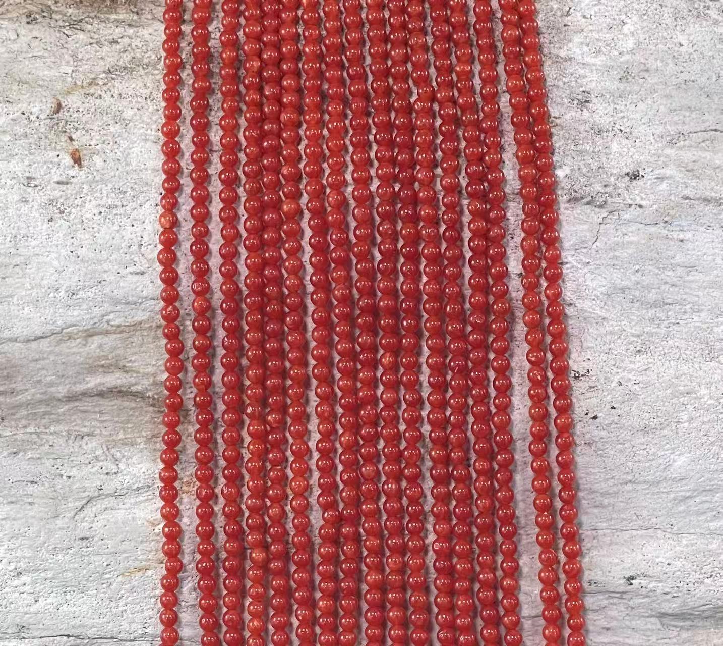 Natural Red Coral Round 2-2.5mm, From Mediterranean Sea