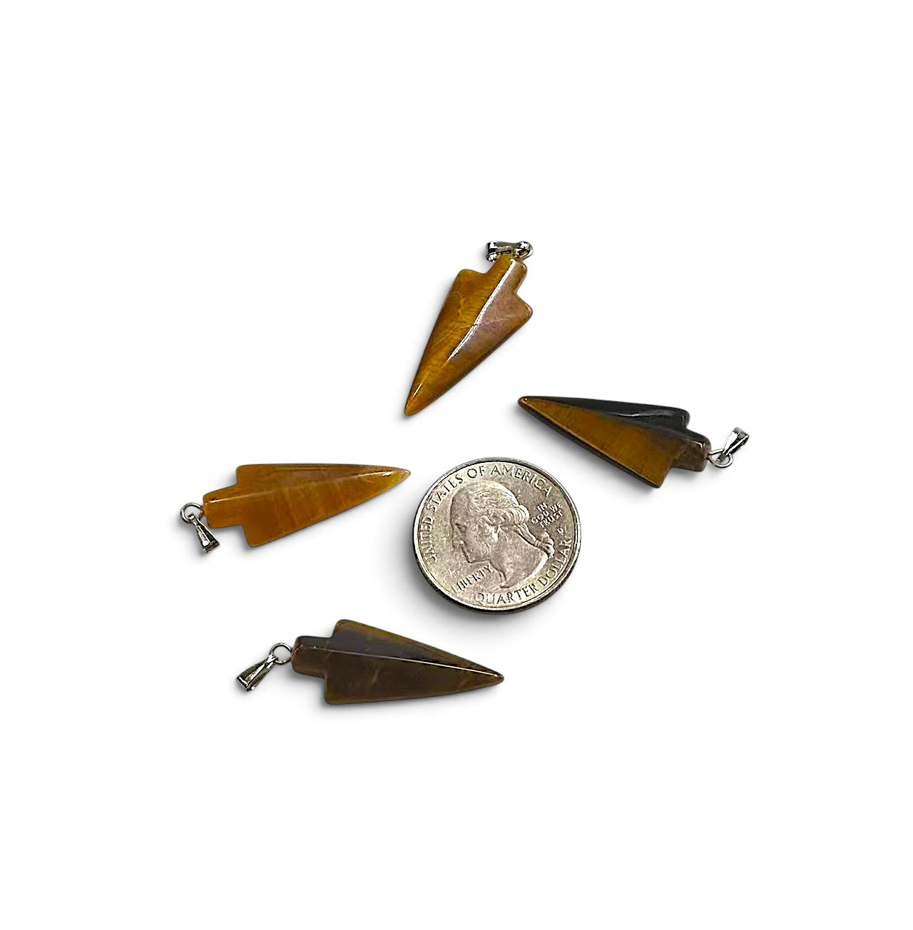 Yellow Tiger Eye, Arrowhead Pendant, 13x29mm