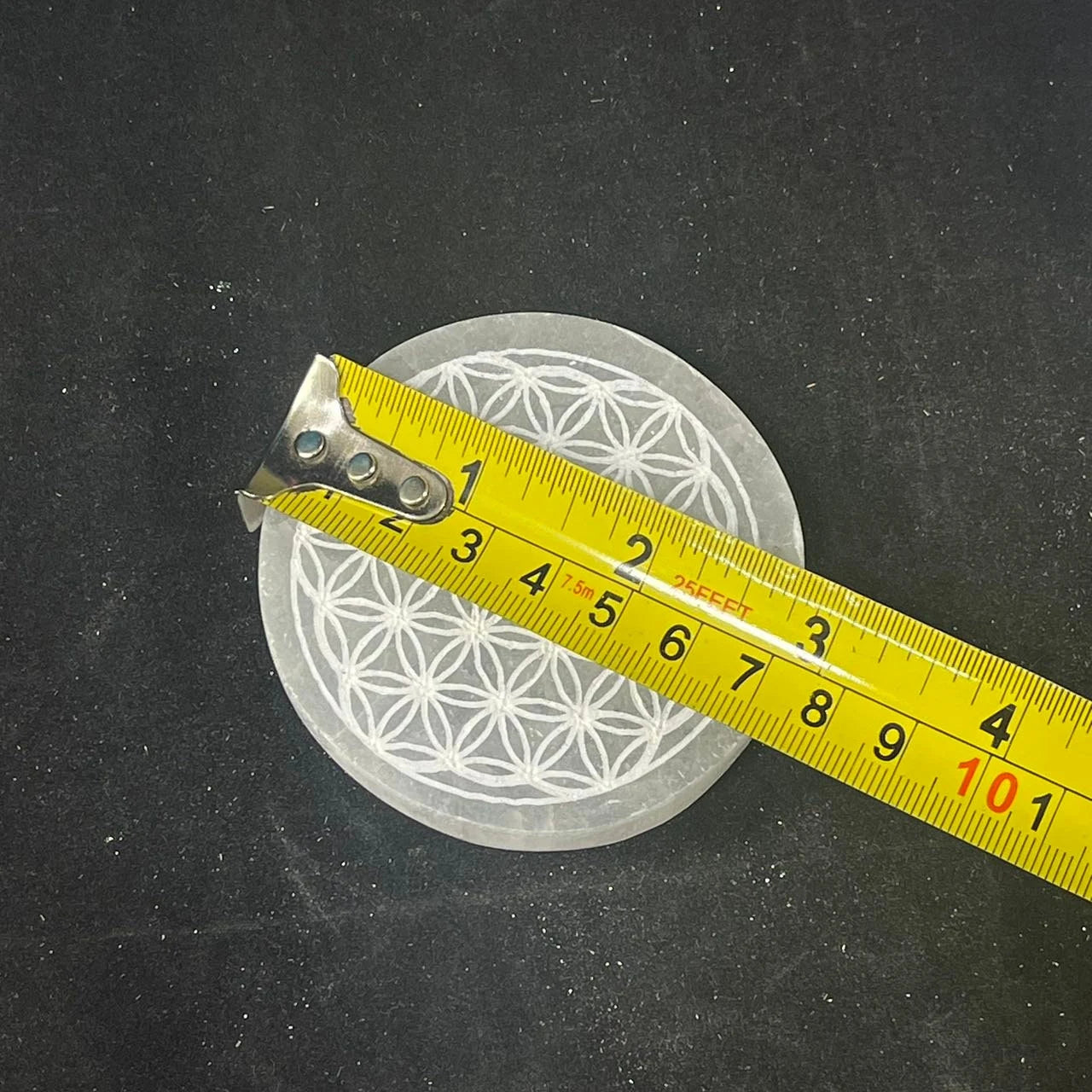 Selenite Round w/ Flower of Life Engraved Charging Plate 2.75in/7cm (1pc)