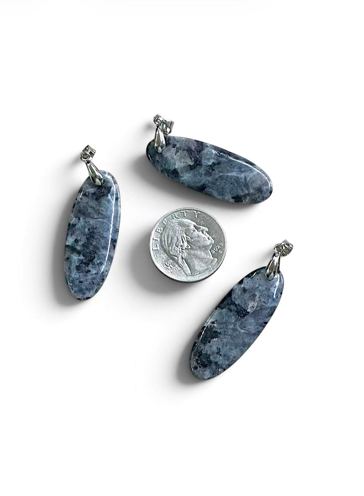 Larvikite Long Thin Oval Shape Pendant 15x42mm
