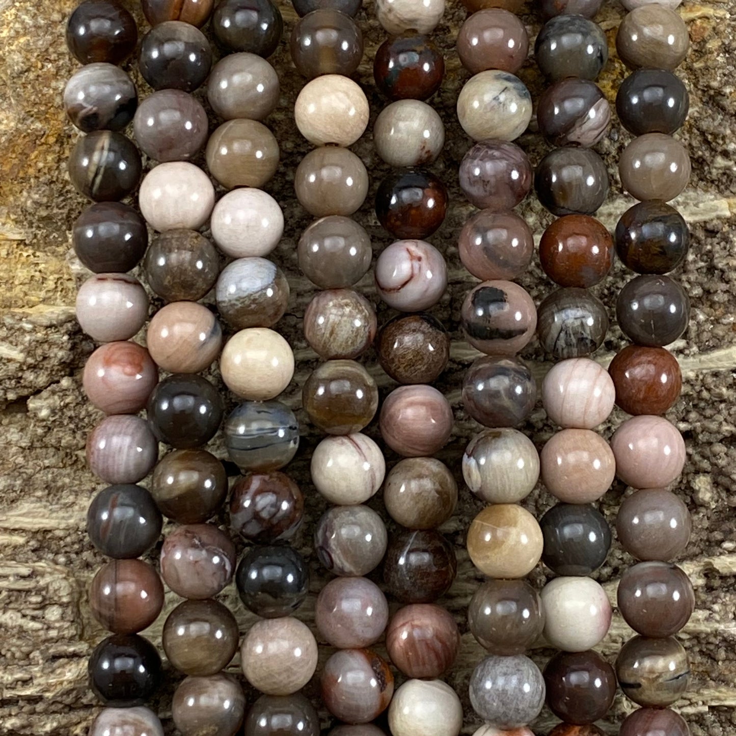 Petrified Wood (XinJiang,CN), Round 6mm 8mm