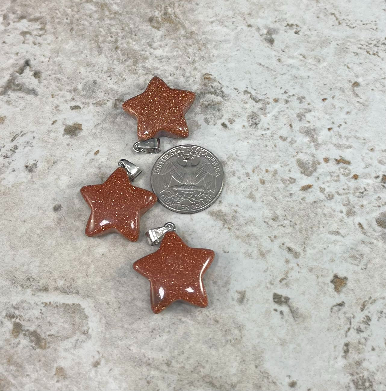 Gold Sandstone aka Goldstone , Star Pendant, 25x24mm (1pc)