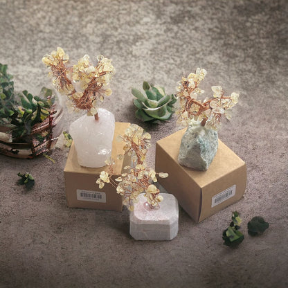 Gemstone Tree w/ Stone Base, 3-5in Tall,