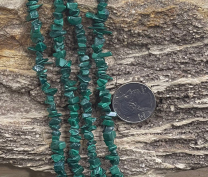 Malachite, 5-7mm Chips, 34 inch Strands