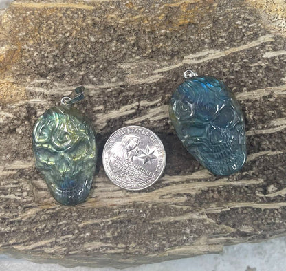 Labradorite, Skeleton Face Pendant, 24x37mm (1pc)