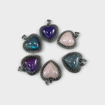 Heart Gemstone Pendant 26x26mm (1pc) Amethyst, Rose Quartz, Labradorite