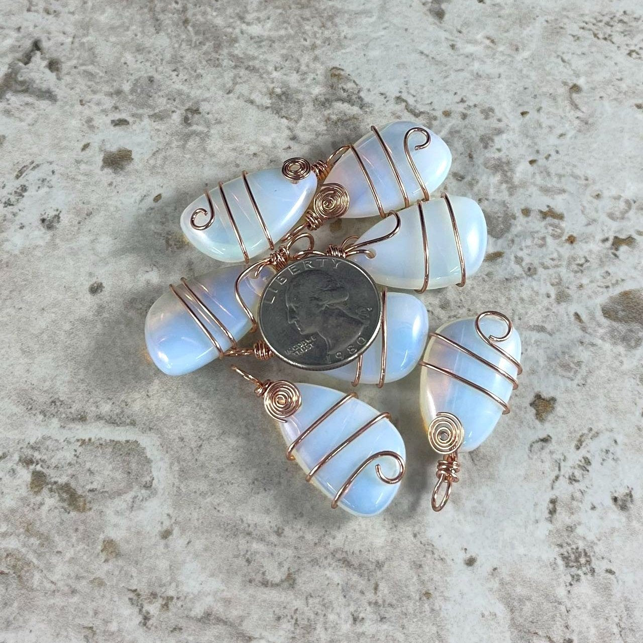 Opalite, Rose Gold Wired Trapezoid, 16x29mm Pendant