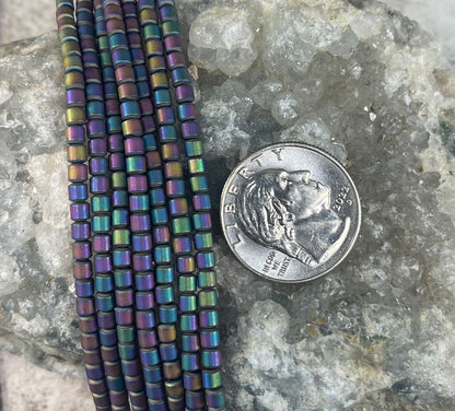 Hematite Rainbow Matte, Cylinder Shape, 3x3mm