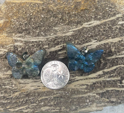 Labradorite, Butterfly w/ Skeleton Face Carved Pendant, 29x22mm (1pc)