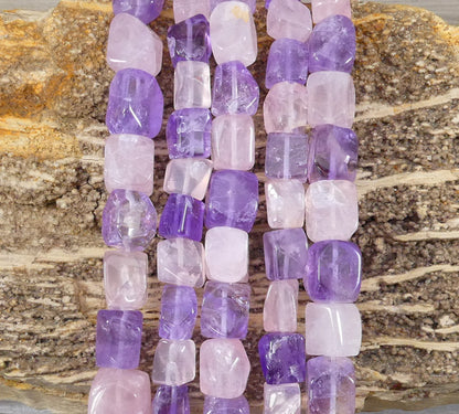 Amethyst & Rose Quartz 7-12mm Free Cut Rectangle