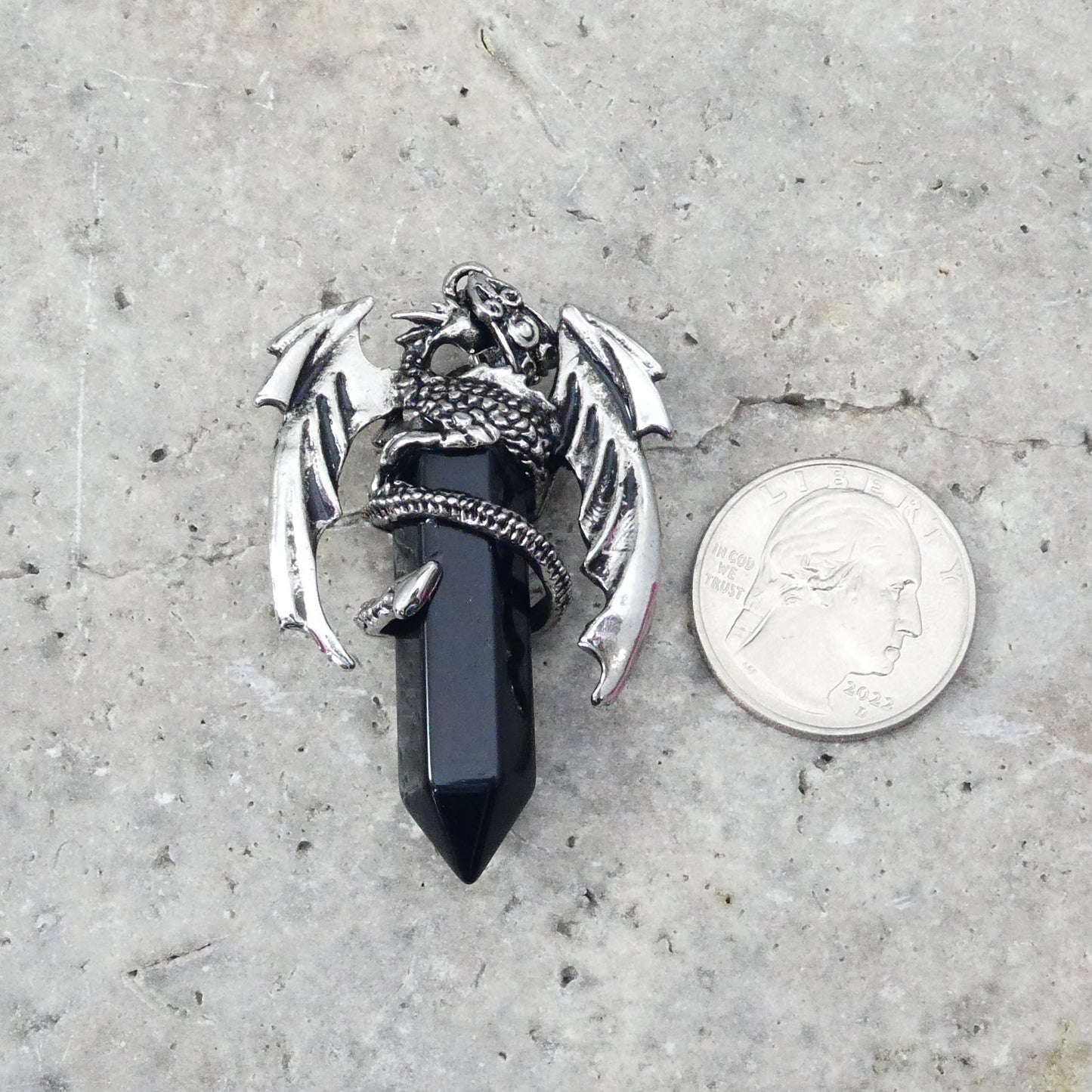 Black Onyx Flying Dragon Point Pendant 34x50mm