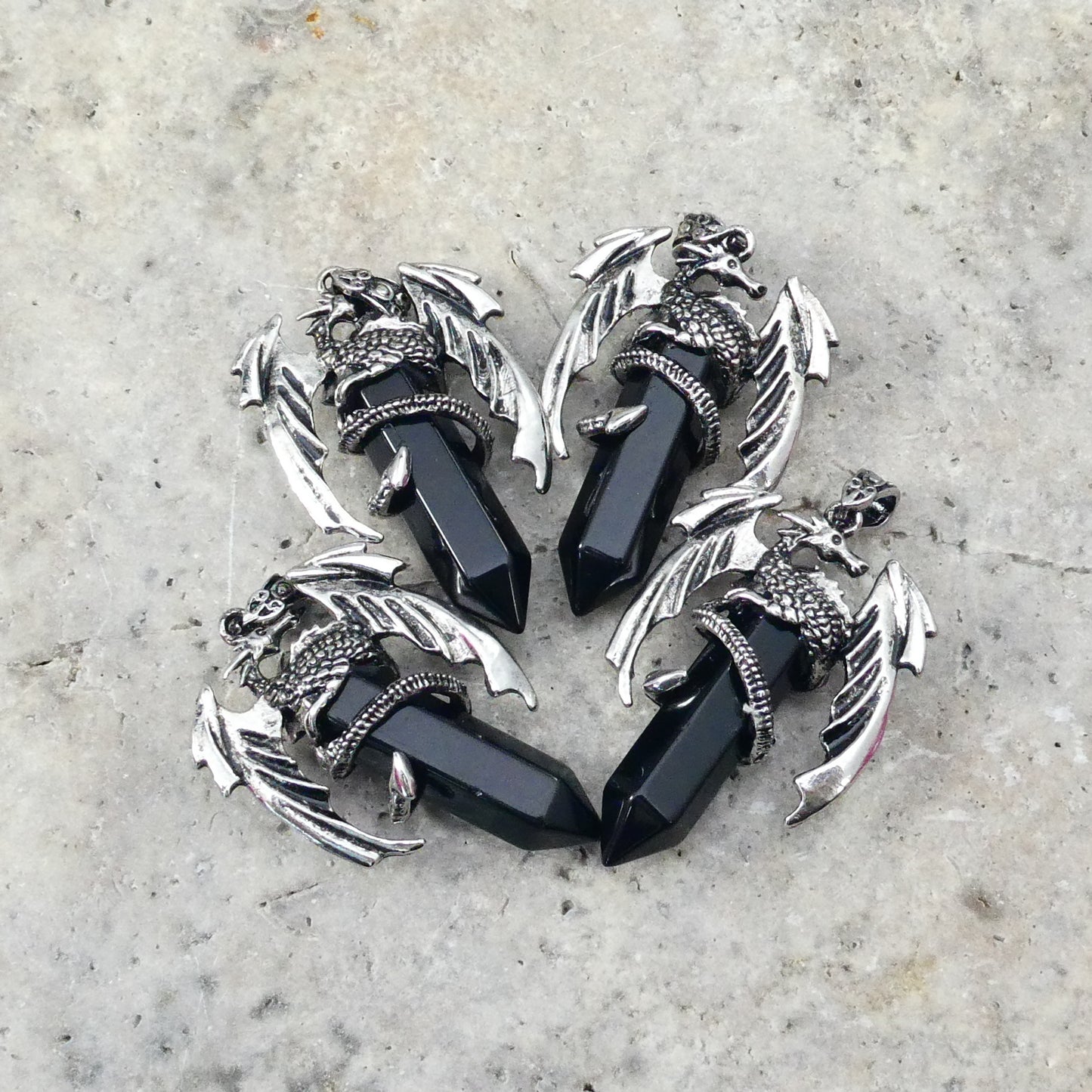 Black Onyx Flying Dragon Point Pendant 34x50mm