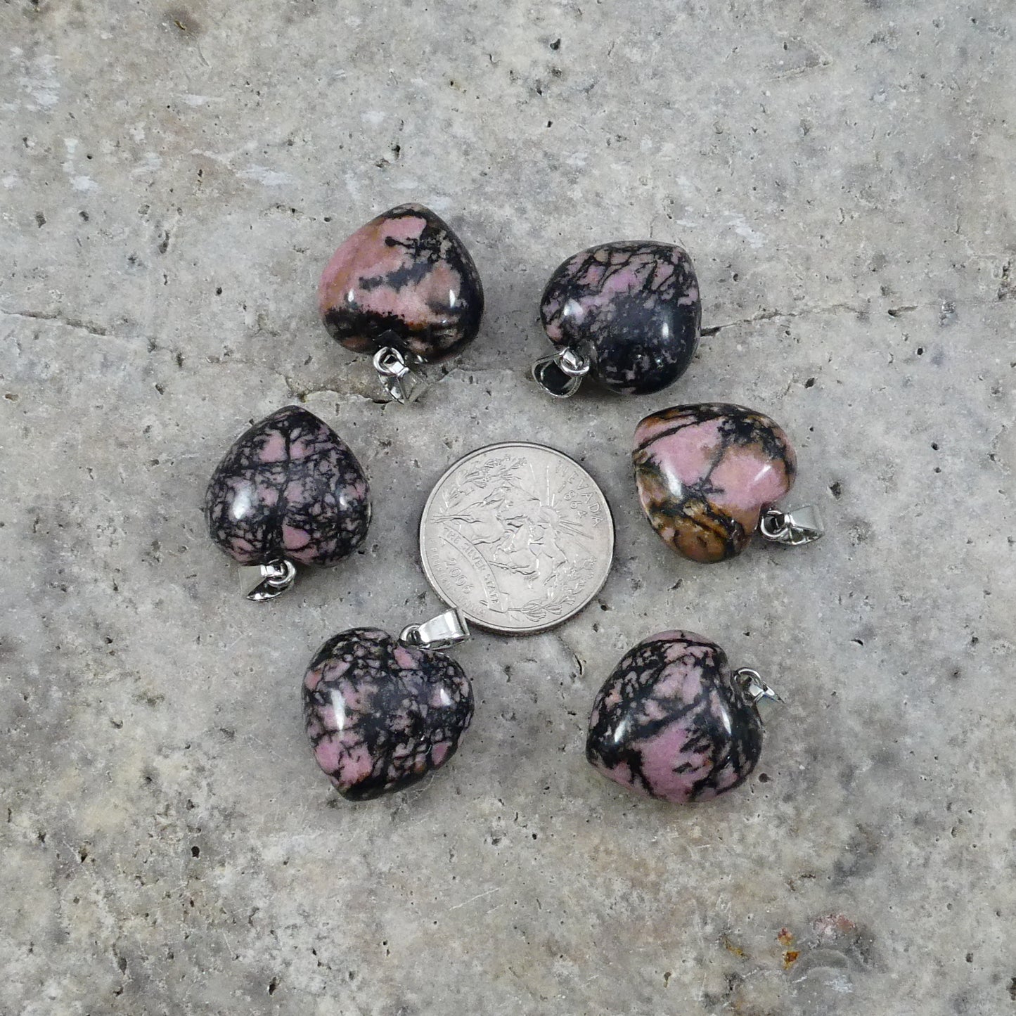 Black Rhodonite 20x20mm Heart Pendant