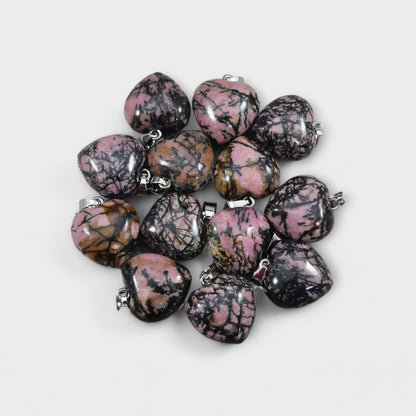 Black Rhodonite 20x20mm Heart Pendant