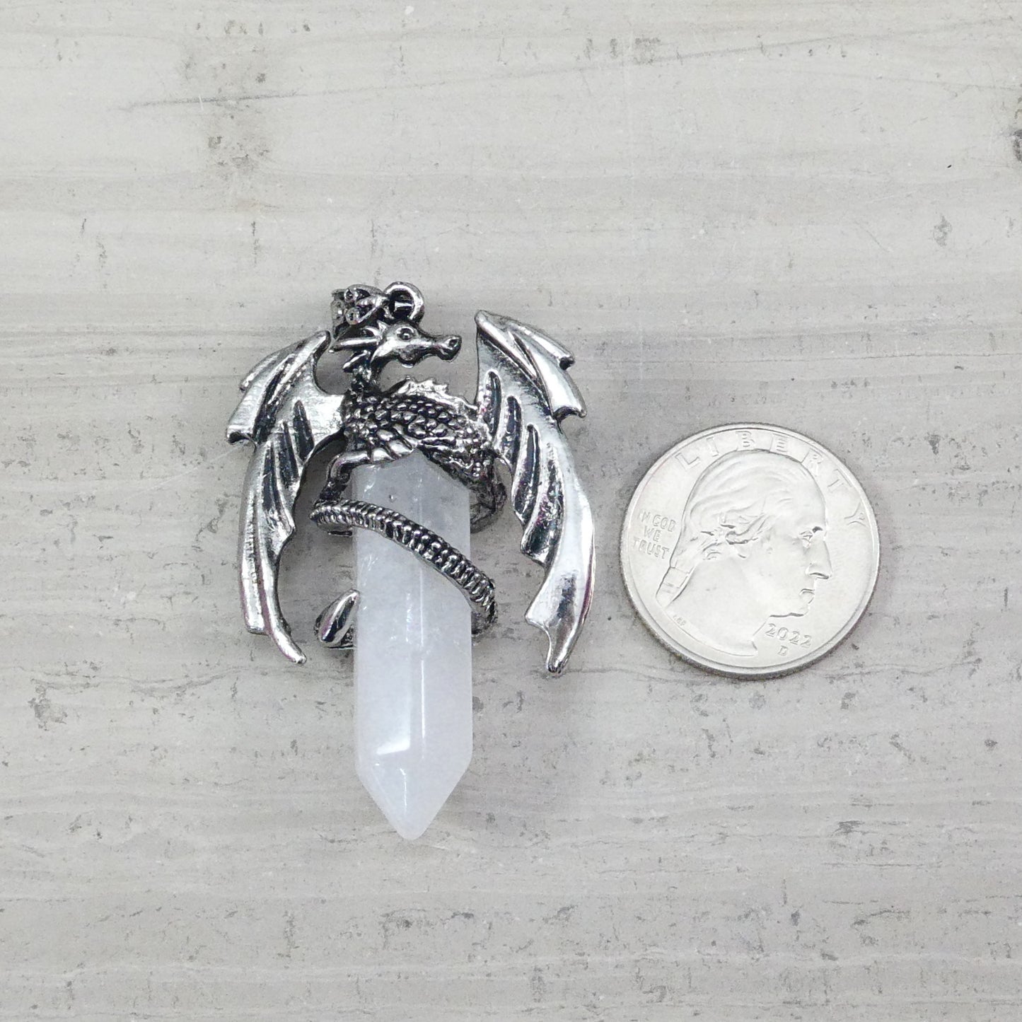 Crystal Quartz Flying Dragon Point Pendant 34x50mm