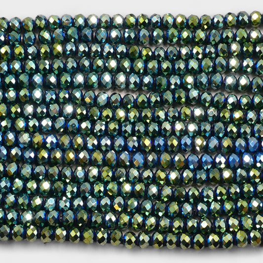 Crystal Rondelle Metallic Green Iris, 2mm 4mm 6mm 8mm