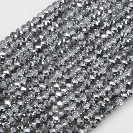 Crystal Rondelle Black Diamond & Metallic Silver, 2mm 4mm 6mm 8mm