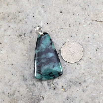 Emerald w/ Skin (Agate) Trapezoid aka Ax Shape 50x30mm Pendant (1pc)