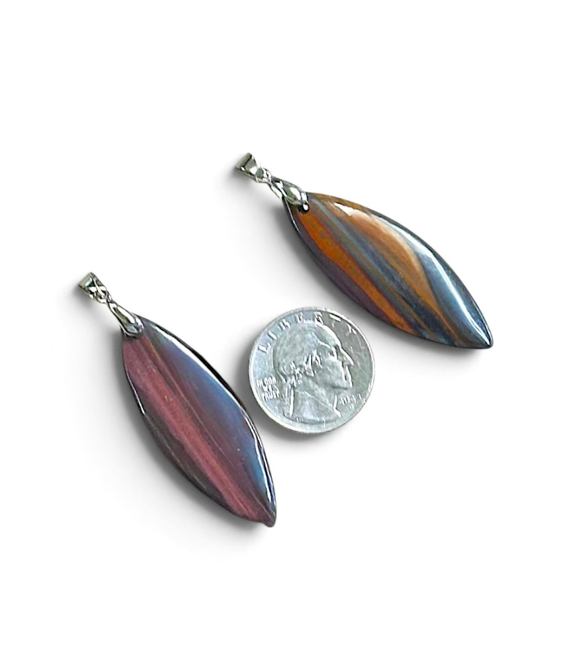 Iron Tiger Eye Marquise Shape Pendant, 17x50mm