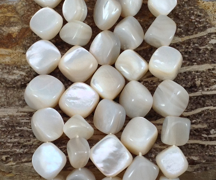 Mother of Pearl, MOP, White Shell, Oyster Shell Freeform Cubes Graduated