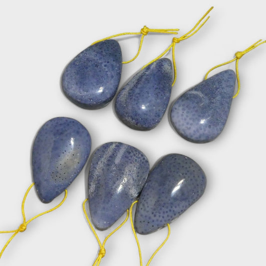 Natural Blue Coral 23-27x38-43 mm Teardrop Pendant 1.5mm Hole (1pc)