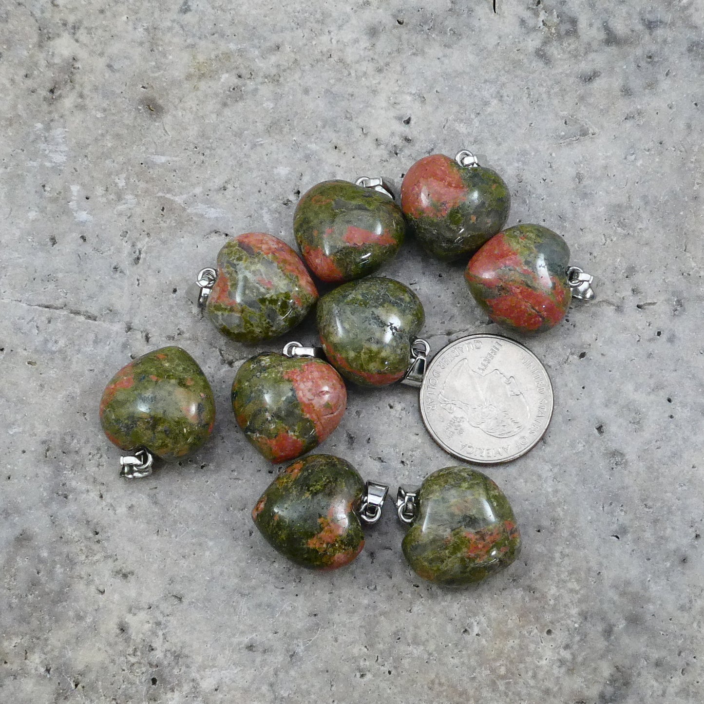 Unakite 20x20mm Heart Pendant