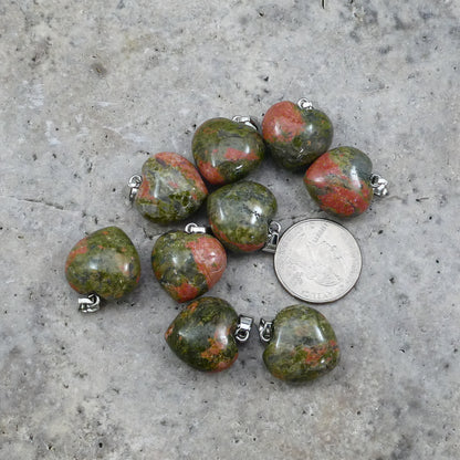 Unakite 20x20mm Heart Pendant