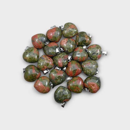 Unakite 20x20mm Heart Pendant